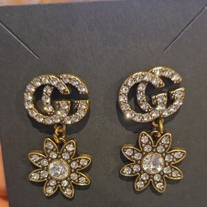 Gold Crystal Flower Drop Earrings